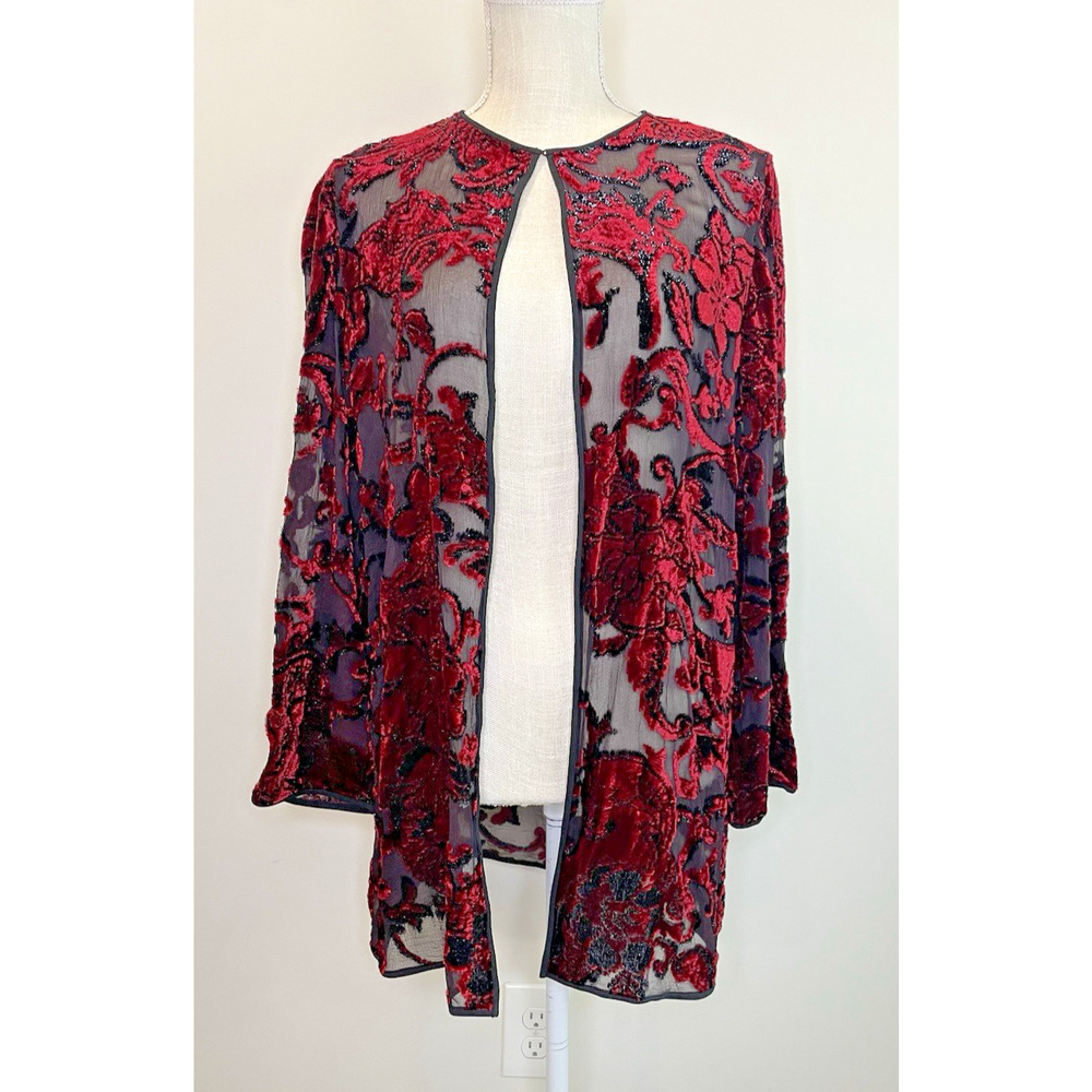 Vtg Kay Unger New York Velour Floral Silk Blend Mesh Fairy Cardigan Sweater 12